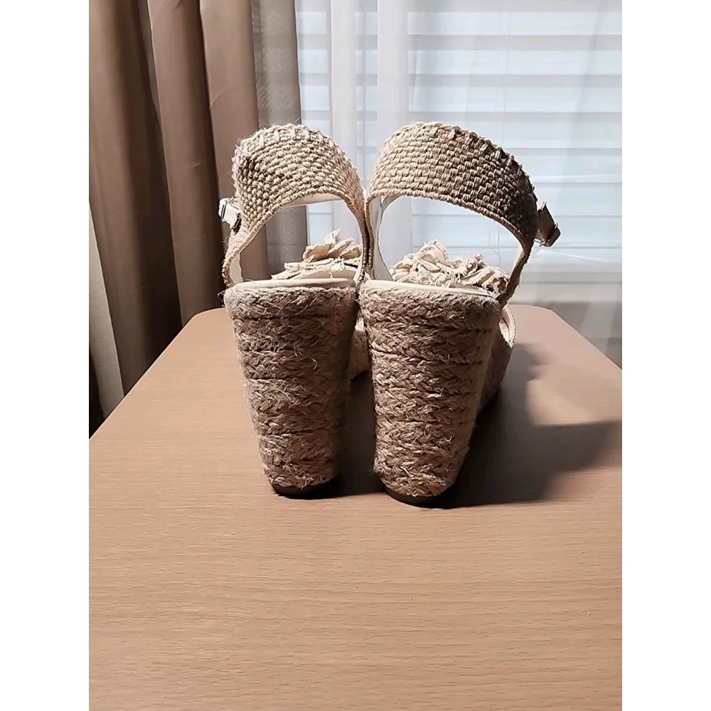 Rosset Espadrille Macrame Wedge Platform Sandal 10 M - Beige Linen Off White